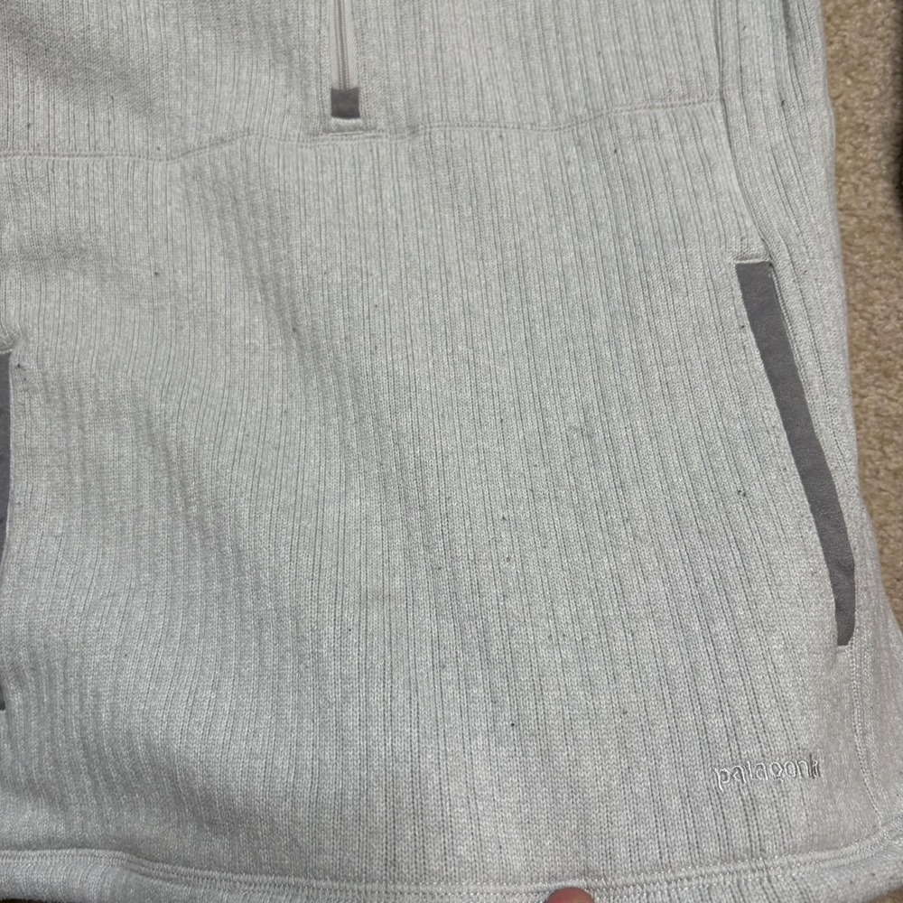 Patagonia Sweater Fleece Pullover Womens Large Gray 1/4 Zip Marsupial Stripe Rib - Picture 11 of 11